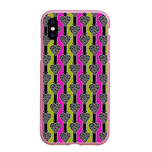 Чехол iPhone XS Max матовый Striped multicolored pattern Сердце / 3D-Розовый – фото 1