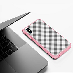 Чехол iPhone XS Max матовый Бело-серый клетчатый узор tartan, цвет: 3D-баблгам — фото 2