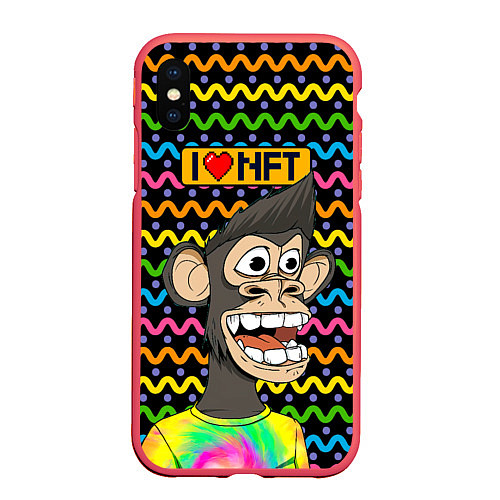 Чехол iPhone XS Max матовый Ape coin i love NFT / 3D-Красный – фото 1