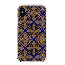 Чехол iPhone XS Max матовый Blue gold золотые узоры