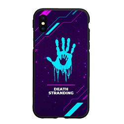Чехол iPhone XS Max матовый Символ Death Stranding в неоновых цветах на темном