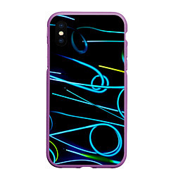 Чехол iPhone XS Max матовый Неоновые линии во тьме - Голубой, цвет: 3D-фиолетовый