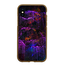 Чехол iPhone XS Max матовый Неоновые лучи и листья - Фиолетовый, цвет: 3D-коричневый