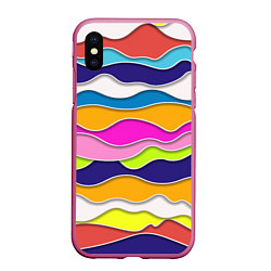 Чехол iPhone XS Max матовый Разноцветные волны Летний паттерн, цвет: 3D-малиновый