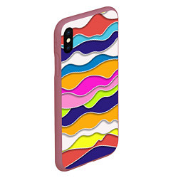 Чехол iPhone XS Max матовый Разноцветные волны Летний паттерн, цвет: 3D-малиновый — фото 2
