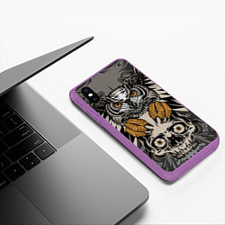 Чехол iPhone XS Max матовый Сова с черепом Owl with Skull, цвет: 3D-фиолетовый — фото 2
