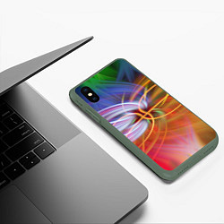 Чехол iPhone XS Max матовый Неоновое множество линий в абстракции - Оранжевый, цвет: 3D-темно-зеленый — фото 2