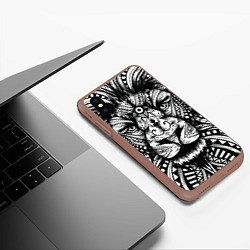 Чехол iPhone XS Max матовый Черно белый Африканский Лев Black and White Lion, цвет: 3D-коричневый — фото 2