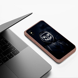 Чехол iPhone XS Max матовый Неоновая маска анонимуса - Белый, цвет: 3D-коричневый — фото 2