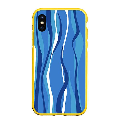 Чехол iPhone XS Max матовый Синие и белые волны / 3D-Желтый – фото 1