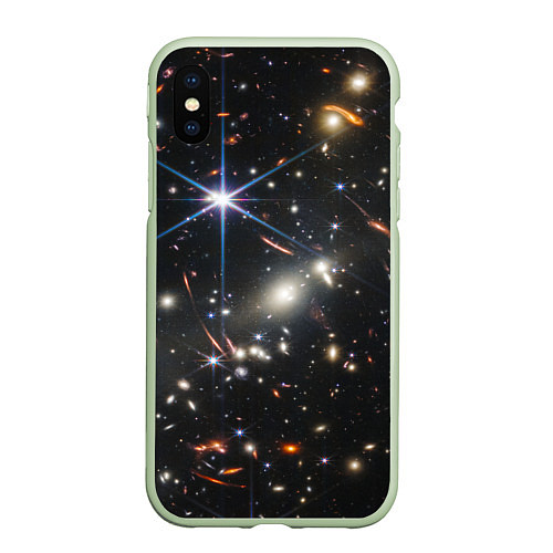 Чехол iPhone XS Max матовый NASA: Скопление Галактик / 3D-Салатовый – фото 1