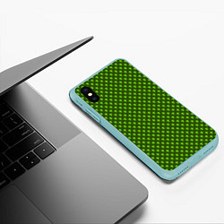 Чехол iPhone XS Max матовый Зеленый узоры крестиком, цвет: 3D-мятный — фото 2