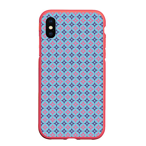 Чехол iPhone XS Max матовый Ромбики - геометрические узоры / 3D-Красный – фото 1