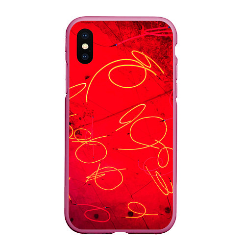 Чехол iPhone XS Max матовый Неоновые фонарики на поверхности - Красный / 3D-Малиновый – фото 1