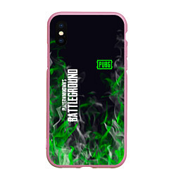 Чехол iPhone XS Max матовый Pubg - зелёное пламя, цвет: 3D-розовый