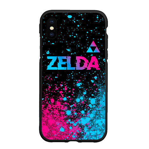 Чехол iPhone XS Max матовый Zelda Neon Triforce / 3D-Черный – фото 1