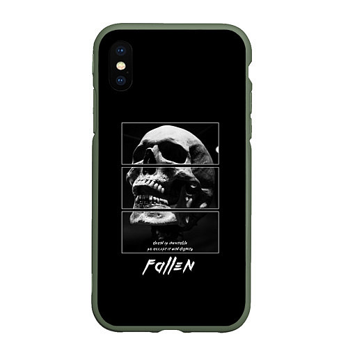 Чехол iPhone XS Max матовый Skull with inscriptions / 3D-Темно-зеленый – фото 1