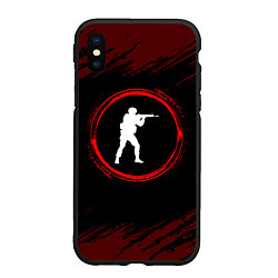 Чехол iPhone XS Max матовый Символ Counter Strike и краска вокруг на темном фо