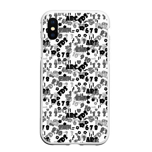 Чехол iPhone XS Max матовый Black and white alphabet and numbers / 3D-Белый – фото 1