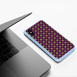Чехол iPhone XS Max матовый Желто-бордовые кружки паттерн, цвет: 3D-голубой — фото 2