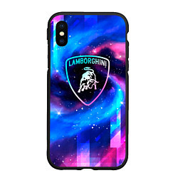 Чехол iPhone XS Max матовый Lamborghini Неоновый Космос, цвет: 3D-черный