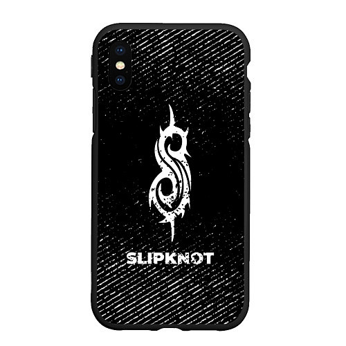 Чехол iPhone XS Max матовый Slipknot с потертостями на темном фоне / 3D-Черный – фото 1