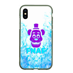 Чехол iPhone XS Max матовый Five Nights At Freddys - синий огонь на белом фоне, цвет: 3D-темно-зеленый