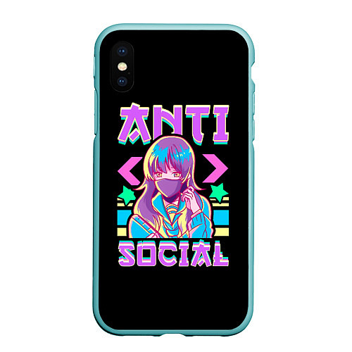 Чехол iPhone XS Max матовый Anti Social Антисоциальный / 3D-Мятный – фото 1