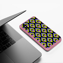 Чехол iPhone XS Max матовый Yellow-pink rhombuses on black, цвет: 3D-малиновый — фото 2