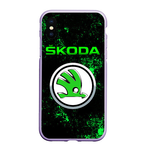 Чехол iPhone XS Max матовый SKODA - ЗЕЛЕНЫЕ БРЫЗГИ / 3D-Светло-сиреневый – фото 1