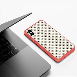 Чехол iPhone XS Max матовый Черные сердечки паттерн, цвет: 3D-красный — фото 2