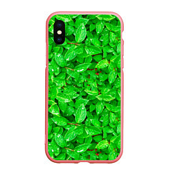 Чехол iPhone XS Max матовый Зелёные листья - текстура, цвет: 3D-баблгам