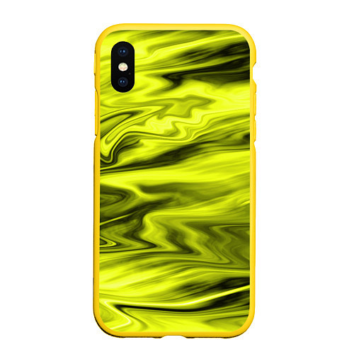 Чехол iPhone XS Max матовый Неоновый желтый с черным абстрактный узор / 3D-Желтый – фото 1