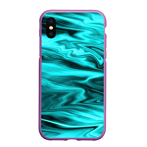 Чехол iPhone XS Max матовый Неоновый бирюзовый мраморный узор / 3D-Фиолетовый – фото 1