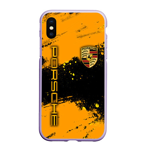 Чехол iPhone XS Max матовый PORSCHE - ОРАНЖЕВЫЕ БРЫЗГИ / 3D-Светло-сиреневый – фото 1