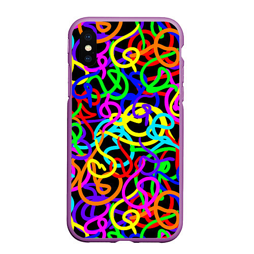 Чехол iPhone XS Max матовый Неоновый беспорядок / 3D-Фиолетовый – фото 1