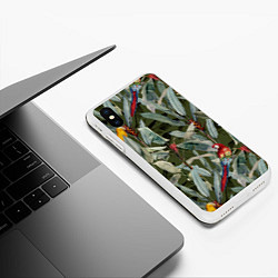 Чехол iPhone XS Max матовый Попугаи и Цветы Зелёные Джунгли, цвет: 3D-белый — фото 2