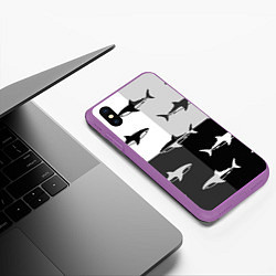 Чехол iPhone XS Max матовый Стая акул - pattern, цвет: 3D-фиолетовый — фото 2