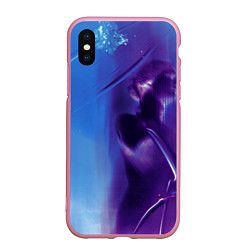 Чехол iPhone XS Max матовый Абстрактные краски и тень - Синий, цвет: 3D-розовый