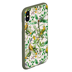 Чехол iPhone XS Max матовый Желтые Попугаи С Цветами, цвет: 3D-темно-зеленый — фото 2