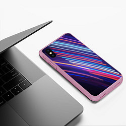 Чехол iPhone XS Max матовый Неоновое множество разноцветных фонарей во тьме, цвет: 3D-розовый — фото 2