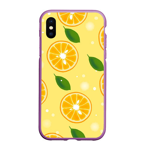 Чехол iPhone XS Max матовый Сочные апельсины в разрезе / 3D-Фиолетовый – фото 1
