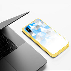 Чехол iPhone XS Max матовый Исчезающие серо-голубые полигоны, цвет: 3D-желтый — фото 2
