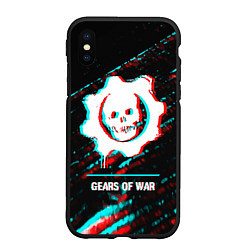 Чехол iPhone XS Max матовый Gears of War в стиле glitch и баги графики на темн, цвет: 3D-черный