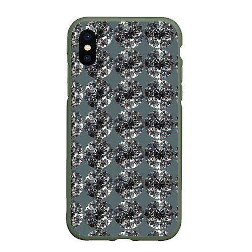 Чехол iPhone XS Max матовый Бриллианты - текстура / 3D-Темно-зеленый – фото 1