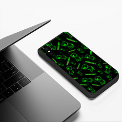 Чехол iPhone XS Max матовый Minecraft - Creeper салатовый неон, цвет: 3D-черный — фото 2