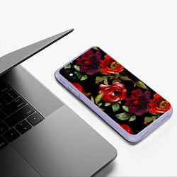 Чехол iPhone XS Max матовый Цветы Нарисованные Розы На Чёрном Фоне, цвет: 3D-светло-сиреневый — фото 2