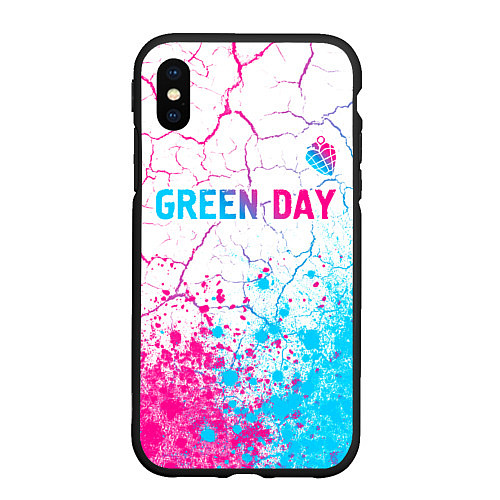 Чехол iPhone XS Max матовый Green Day neon gradient style: символ сверху / 3D-Черный – фото 1