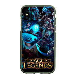 Чехол iPhone XS Max матовый Коллаж LoL - Legue of Legends, цвет: 3D-темно-зеленый