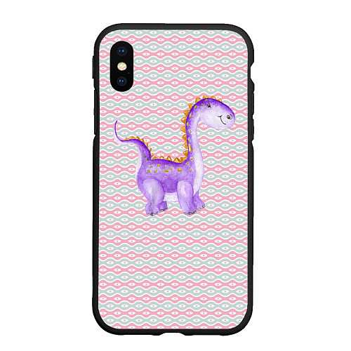 Чехол iPhone XS Max матовый Фиолетовый маленький динозаврик / 3D-Черный – фото 1